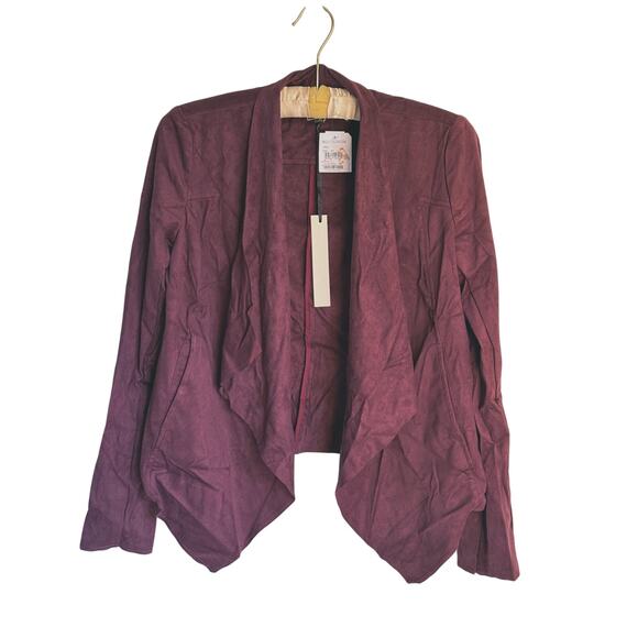 NWT Kut from the Kloth Faux Suede Burgundy Drape Front Jacket Moto Blazer Small - Picture 2 of 8